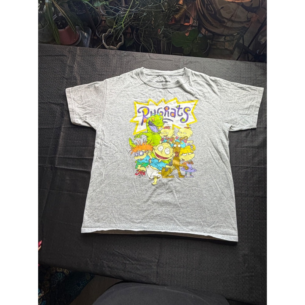 Nickelodeon Rugrats Kids Medium Gray Graphic T-Shirt 90s Cartoon Characters B4
